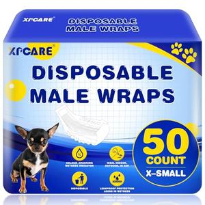 XPCARE 50 Count Disposable Male Dog Diapers, Male Dog Wraps,Super Absorbent Leak-Proof Fit (X-Small)