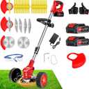 21V Cordless Weed Wacker with Wheels, 3-in-1 String Trimmer/Lawn Edger/Brush Cutter, 2x2.0Ah Battery & 3 Blades, Adjustable Height, Lightweight & Easy for Thick Weeds & Small Yards – Homeowner, 33-47 inches