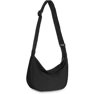 Crossbody Sling Bag for Women Men Trendy, Crescent Bag with Adjustable Strap, 2 Zippers Lightweight (Black)