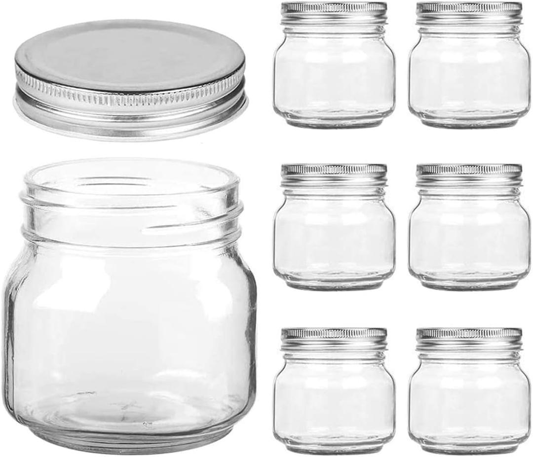 Yomarket Small Mason Jars Regular Mouth - 8 oz Clear Glass Jars with Silver Metal Lids for Sealing, Food Storage, Overnight Oats, Jelly, Dry Food, Jam,DIY Jars, 6PCS