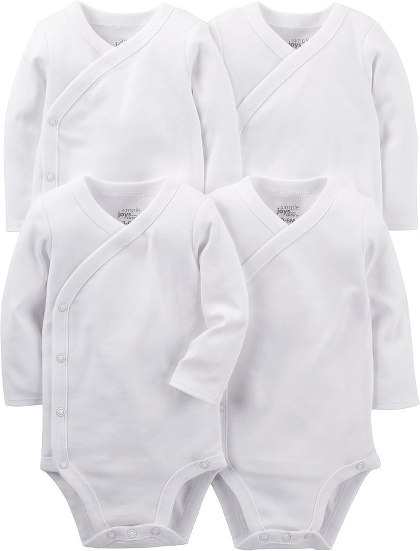 Simple Joys by Carter's unisex-baby 4-pack Side Snap Bodysuit (Preemie, White)