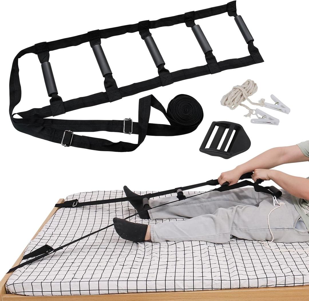 Bed Ladder Assist 160 Inch, Munzong Black Pull Up& Sit Up Assist Device, Assistive Bedside Straps w/ 5 Handle, Portable Rope Beds Ladder Helper for Elderly Senior Injury Handicap Patient Pregnant(4 m)