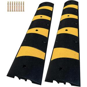 WKINGBOOM 2 Channel Rubber Speed Bumps Humps, 6 Feet Long Traffic Driveway Ramp with 8 Bolts, 22000 lbs Capacity Cable Protector Ramp for Garage Gravel Roads Asphalt Concrete, 2 Packs