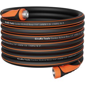 Giraffe Tools Garden Hose 100ft x 5/8", Water Hose Heavy Duty, Flexible, Lightweight Hybrid Hose with Swivel Handle, Male to Female Fittings, Burst 600 PSI (100' (feet), 5/8 Inch Black)