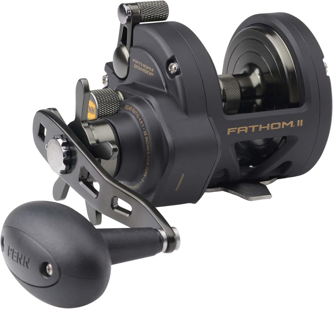 Penn Fathom II Star Drag Conventional Fishing Reel, Black Gold, 25N