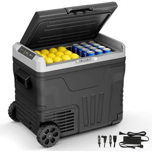 Antarctic Star 12 Volt Refrigerator,53QT(50L)Electric Cooler Compressor, Portable Refrigerator -4~68,Car Fridge 12/24V DC 100-240V AC,Portable Freezer with Wheels&2 Baskets for Camping,Travel,BLACK