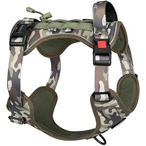 PHOEPET No Pull Tactical Dog Harness,Service Dog Vest with Molle & Loop Panels,Easy Control with Handle for Small Dogs(Army Green,S)