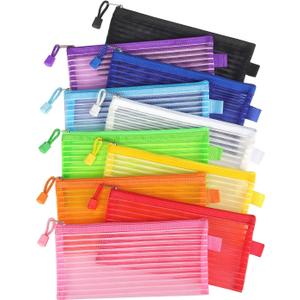 Tamaki 10 Pack Zipper Mesh Pouch Pencil Pouch Multicolor Pen Bag Multipurpose for Office Supplies Travel Storage Bags, 10 Colors