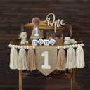 DCJHFJ First Birthday Decorations for Boy 1st High Chair Banner with First Birthday Cake Topper Brown 1st Birthday Hat