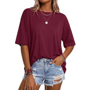 YUCOLEN Womens Oversized Tshirts Short Sleeve Crewneck Casual Loose Fit Basic Tee Cotton Blend Summer Trendy Plus Size Tops, Large