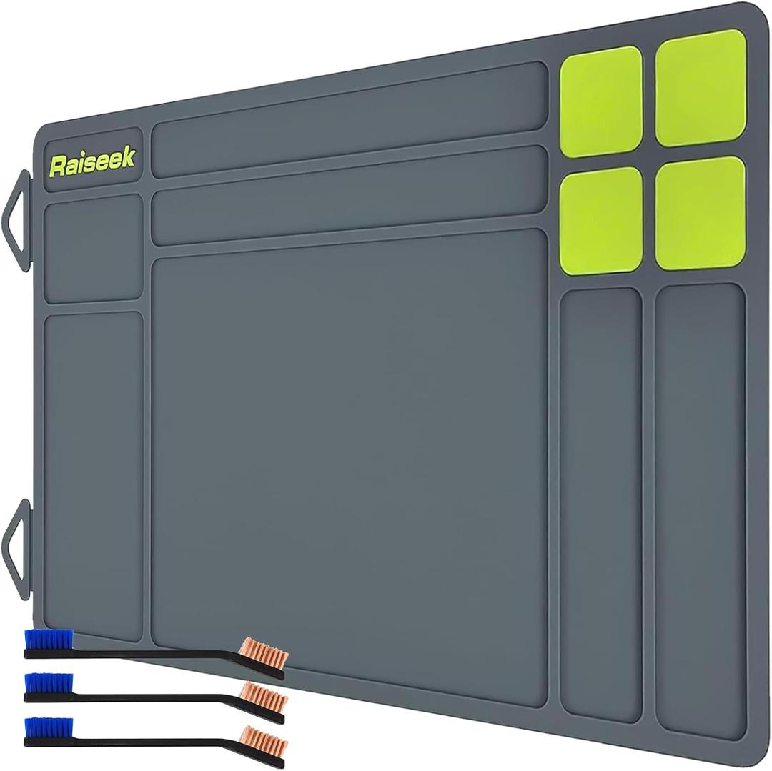 Raiseek Gun Cleaning Mat, Anti-Slip Rubberized Pistol Mat ,Magnetic Maintenance Mat with Organizer Parts Tray,Protective Workbench Mat for Gun Cleaning