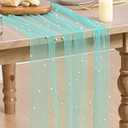 Artoid Mode Pearl Beige Gauze Table Runner 120 Inch 10FT, Seasonal Sheer Dining Holiday Wedding Birthday Baby Shower Table Decor for Home Party (28" x 120")