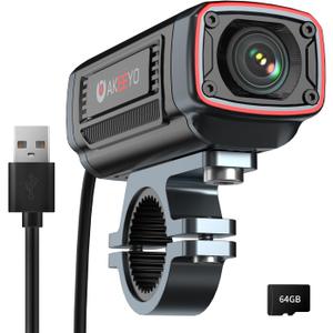 AKY-710S Motorcycle Camera 4K 28fps, 2K 55fps, Wide-Angle 142, IP67, 5MP, Loop & Emergency Recording, Parking Monitor, Motorcycle Bike,Outdoor Sports, Rechargeable, 64GB Card Included