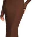 HTZMO Women Fall Long Sleeve Bodycon Maxi Dress Sexy V Neck Wedding Guest Formal Party Elegant Long Dresses (Brown, S)