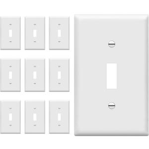 ENERLITES Light Switch Cover Plate, Toggle Wall Plate Cover, Size 1-Gang 4.50" x 2.76", Unbreakable Polycarbonate Thermoplastic, 8811-W-10PCS, White (10 Pack)