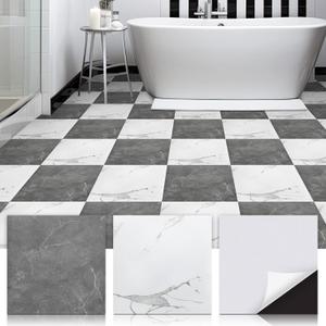Spiareal 48 Pieces Peel and Stick Floor Tiles Vinyl Flooring 12 x 12 Inch Stick on Floor Tile Self Adhesive Waterproof DIY for Bathroom Kitchen Bedroom Living Room(Gray Marble,White Marble)