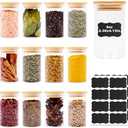 8oz Glass Food Storage Jars, Glass Jars with Bamboo Lids, Kitchen Storage Jars, Set of 12, Canisters with Airtight Lids for Spice, Coffee, Cookie, Pantry Organizers