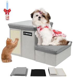 Dog Stairs for Bed Couch Folding with Storage, Dog Stairs for Small Dogs to Get On Bed with Cat Condo, Steps for Large Medium Dogs, Old Cat Pet Stair Steps for High Beds 13" H, Pet Ramp Up to 220LBS
