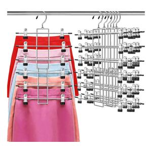 Pants Hangers with Clips,Space Saving Hanging Closet Organizer-6 Tiers Skirt Hangers with 360° Swivel Hook,Closet Organizer-Clothes Hangers- College Dorm Essentials Apartment Essentials- 6 Pack