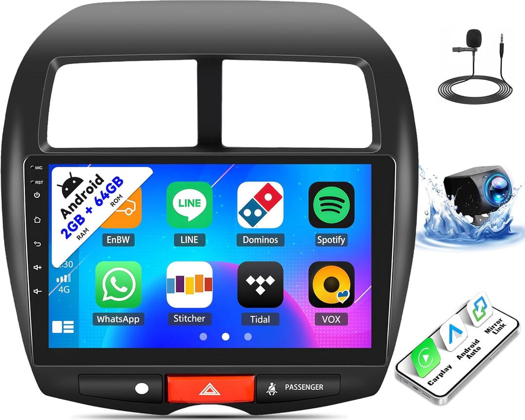SIXTOP [2+64G] Android Car Stereo for Mitsubishi Outlander Sport ASX Peugeot 4008 2010-2019 with Carplay Android Auto Mirror Link 30 Themes 10.1 inch Touchscreen FM GPS Bluetooth+AHD Camera&MIC