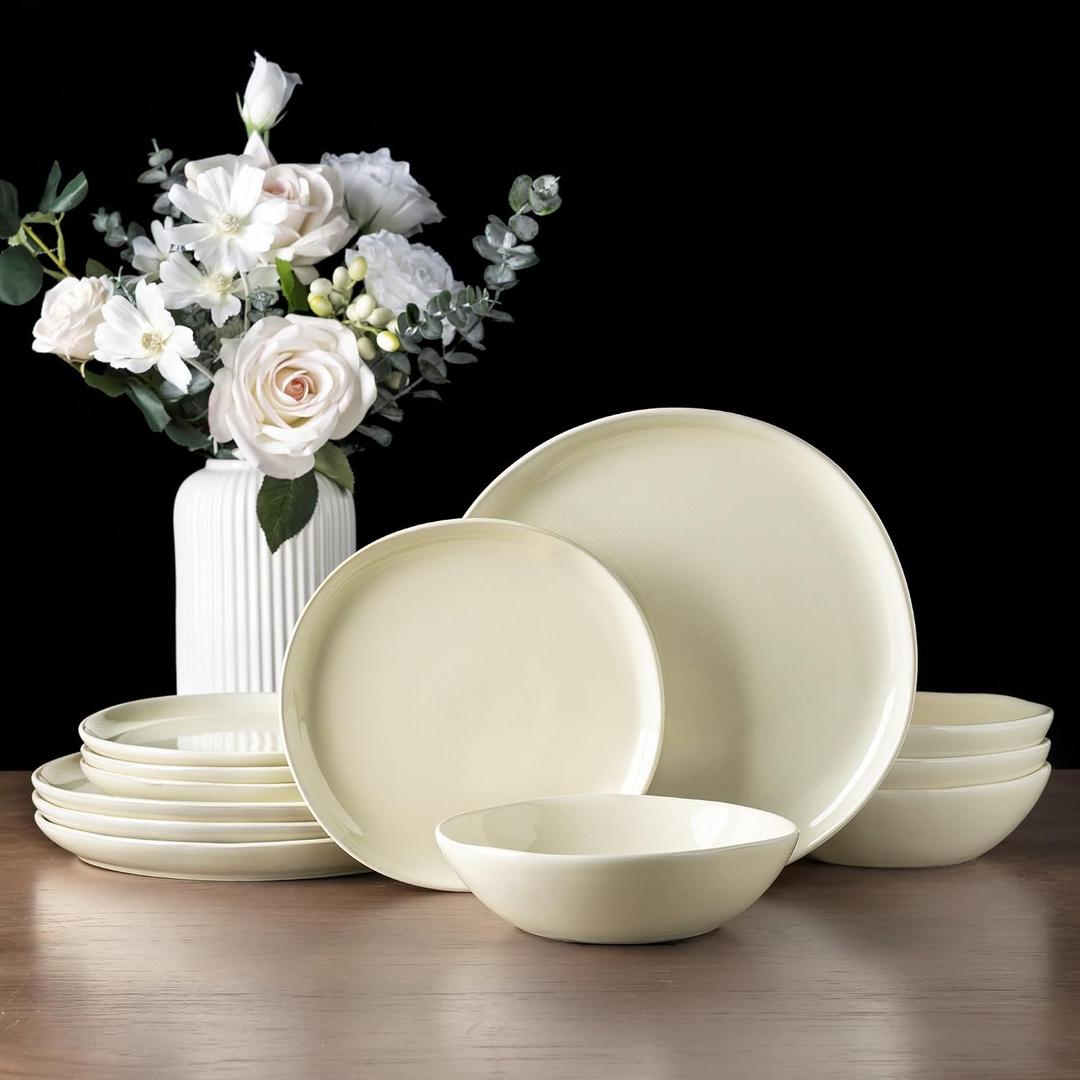 AmorArc Ceramic Dinnerware Sets,Handmade Reactive Glaze Stoneware Plates and Bowls Sets,Highly Scratch Resistant | Dishwasher & Microwave Safe Dishes Set,Service for 6 (18pc)