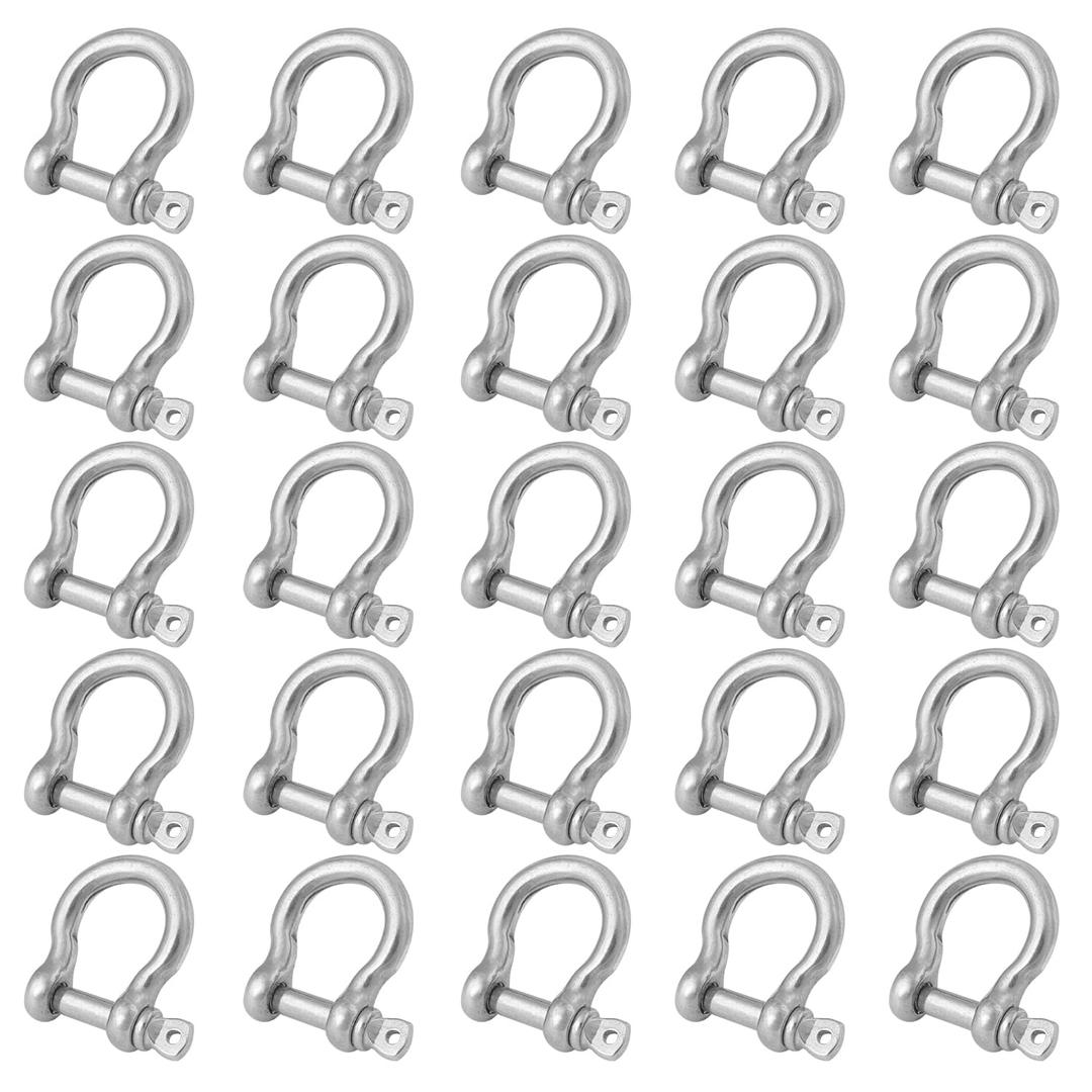 25 Packs 1/4 Inch 304 Stainless Steel D Ring Shackles Set for Outdoor Adventure?Traction Steel Wire and Heavy Duty Construction, Bow Shape, Anchor Shackles 6 mm, by GENHAKON