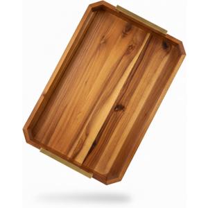 Ottoman Tray Large Wooden Serving Tray with Handles 18"x13" Acacia Wood, Decorative Butler Tray Designed in USA with Anti Slip Pads for Coffee Table, Living Room, Breakfast, Kitchen