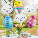 6PCS Easter Balloons Include Egg and Bunny Balloons for Easter Party Supplies, Bunny Birthday Decorations, Easter Carrot and Picnic Party Decor