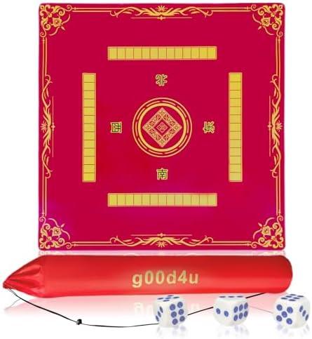 Mahjong Mat, 3mm Thick Noise Reducing Mahjong Mat for Tables 31.5x31.5 Inch Waterproof Surface with Drawstring Storage Bag - Durable Non-Slip Design for Poker Cards Dominoes and Tile Games (Red)