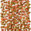 KHOYIME 9 Pack 72 FT Artificial Flower Garland, Fake Orange Roses Vines Silk Flowers Faux Plastic Outdoor Hanging Floral Ivy Garland Decoration for Indoor Table Home Wall Room Decor