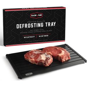 BLAZIN' THAW Defrosting Tray for Frozen Meat | 16" Family-Size | Aluminium Plate for Thawing Frozen Food | Natural Thawing Process | No Microwaves, No Cold/Warm Water Required | (16" x 8" x 0.2", Black)