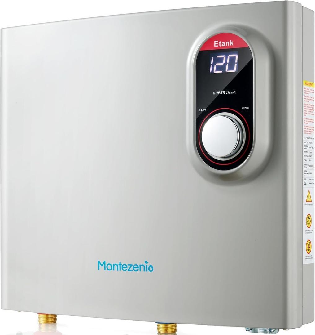 Tankless Water Heater Electric 27kW 240V, Instant On Demand Endless Hot Water Heater with Digital Temperature Display Point of Use for Residential Whole House Shower, ETL Certified