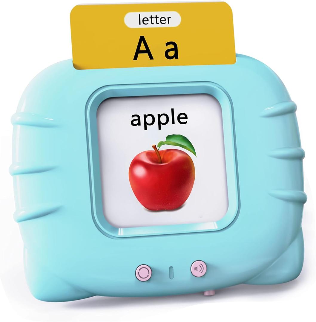 Lapare Audible Learning Toy with Music for Toddler Age 1 2 3 4 5, 520 Sight Words Flash Cards Kindergarten Toy for Boys to Learn Alphabet Number Color Shapes and More (520 Sight Words English + 4 songs, Cyan)