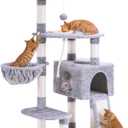 Heybly Cat Tree, Cat Tower for Indoor Cats with Scratching Board, Multi-Level Cat Furniture Condo with Feeding BowlLight Gray HCT010W (50 inch)