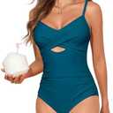 HEYTALALA Women One Piece Swimsuit Tummy Control Bathing Suits Twist Front Cutout V Neck Ruched Slimming Swimwear, XXL