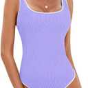 BMJL Women's One Piece Swimsuit Sports Adjustable Strap Bathing Suit Color Block Ribbed High Cut Swimsuits, Size Medium