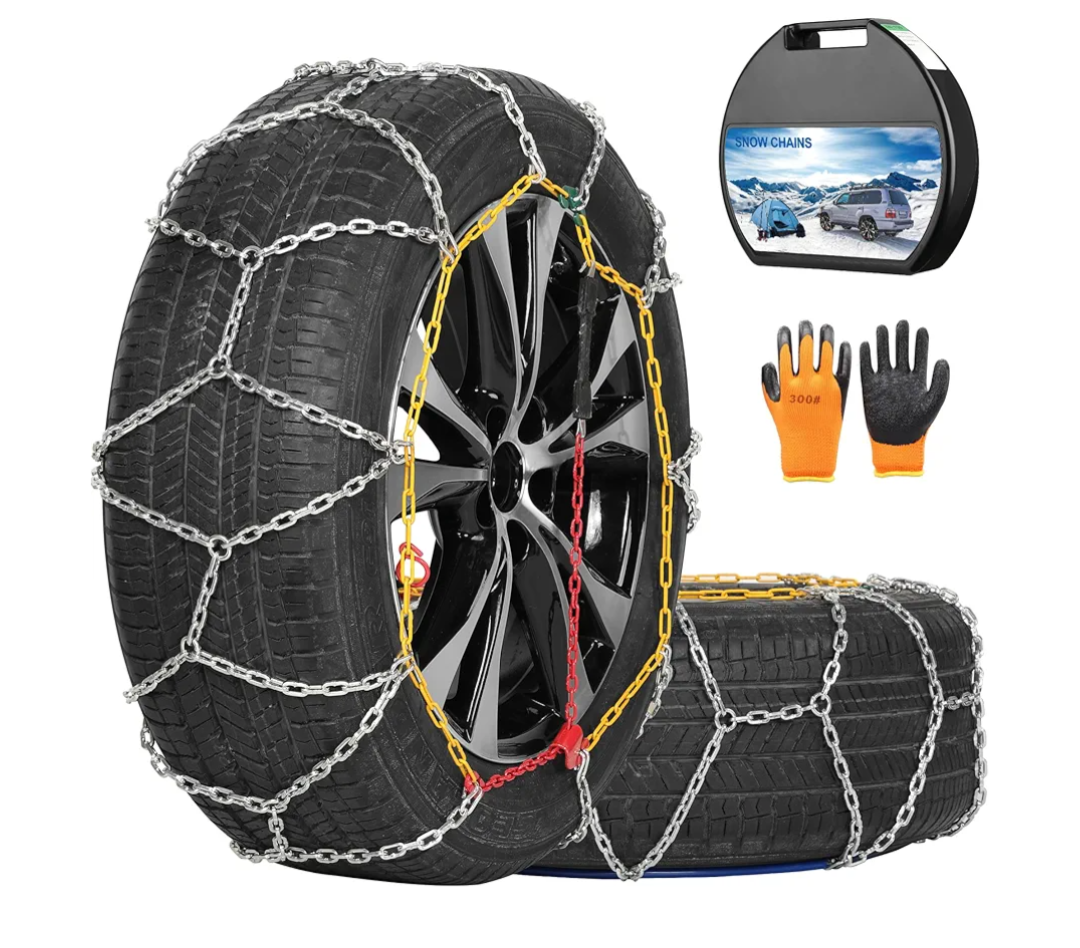 Snow Chains, Wear-Resistant High Carbon Steel Anti Slip Tire Chain for Passenger Cars, Pickups, and SUVs, Set of 2 (KN100)