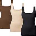 EUYZOU Women's Tummy Control Shapewear Tank Tops Seamless Square Neck Compression Tops Slimming Body Shaper Camisole (Large, Black/Nude/Coffee 3pk)