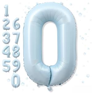 Light Sky Blue Number 0 Balloon, 40'' Pastel Matte Powder Blue Foil Balloons, Globos De Numeros Grandes, Large Mylar Helium Number 0 Balloon for Birthday Party Decor Baby Shower Anniversary Decoration