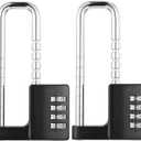 2pcs 4 Digit Combination Lock U Shaped 3/8 Inches Gym Adjustable Cabinet Padlock with Combination Weatherproof Combo Long Shackle Lock for Outdoor School Locker Storage Gate Cooler Fences