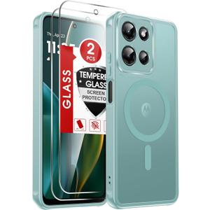 LeYi for Motorola Moto-G-2025 Case: Moto G 2025 Phone Case with Screen Protector X 2, [Magnet Fit] Matte Translucent Soft-Touch & Full Body Shockproof Funda para Moto G 2025, Mint