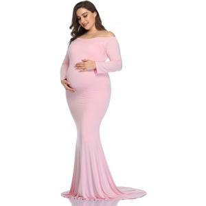 Mommy Jennie Long Sleeve Maternity Dress for Photoshoot Stretchy Pregnancy Fitted Gowns for Baby Shower, Large