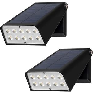 Patio Wall Light Solar Powered, Dusk-to-Dawn Deck Lights, 2-Mode 90 Rotatable, Outdoor Security Lights Waterproof, Solar Spotlight for Porch, Garage, Fence, 2-Pack