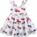 Baby Girls Tiered Dress Flutter Sleeve Twirly Unicorn Sundress Kids Cute Outfits Toddler Summer Dresses 2-8 Years Old (6-7yrs old, White/Flag)