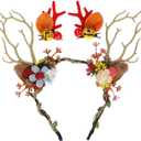 9 x Deer Reindeer Elk Headbands: Women Girls Fairy Headwear Floral Flower Headdress Hairband for Christmas Xmas Party