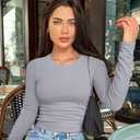 TOB Womens Shirts Long Sleeve Crew Neck Basic Fitted Crop Tops Casual Fashion T-Shirt for Women (Gray, S)