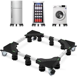 Nefish Upgraded 24-31 Inch Full-size Washing Machine Stand Base with 4 Wheels and 10 Feet Washer and Dryer Dolly Mini Fridge Stands Refrigerator Pedestal for Home Appliance, Black-Upgraded 10 Feet 4 Dual Wheels