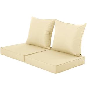 Comcaver Outdoor Cushions for Patio Furniture, Fade Resistant Waterproof Deep Seat and Backrest Cushion Set for Chair Couch Swing, 24x24 Inch, Beige, Set of 2