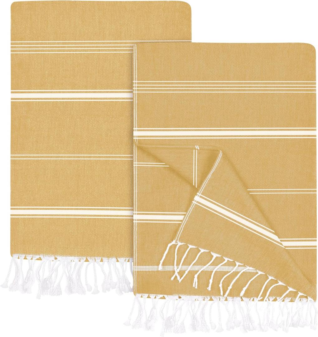 Utopia Towels Pack of 2 Turkish Beach Towel, 40 by 72 Inches, Oversized 100% Cotton, Sand Free Lightweight Absorbent Quick-Dry Beach Blanket, Extra Large Turkish Bath Towels for Travel and Pool, Buff