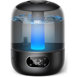 Dreo Humidifiers for Bedroom, 3L Top Fill 30H & 26dB Quiet Runtime for Large Room, Cool Mist Ultrasonic Humidifier with Humidity Sensor, Night Light for Home, Baby, Nursery, Plants, 360 Nozzle, Black